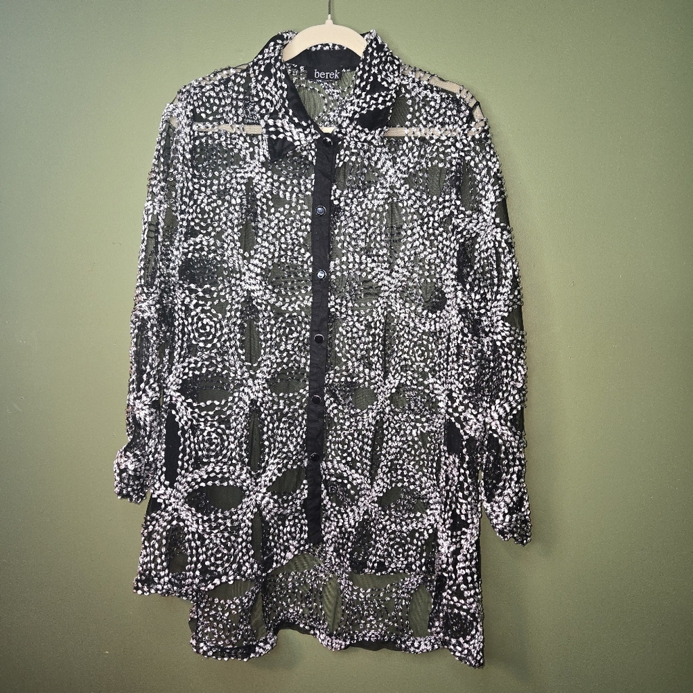 Vintage Berek Black & Silver Button Down Cartigan Size 2XL - Picture 4 of 5
